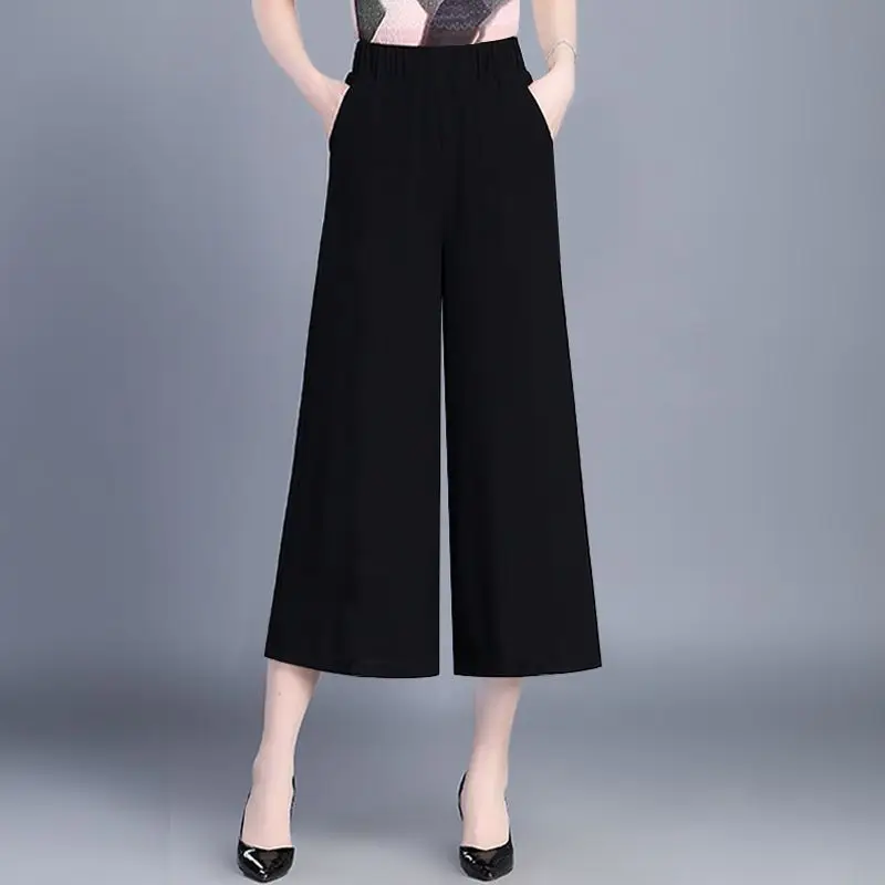 new Summer High Waist Loose Straight Pants Solid Color Plus Size Versatile Wide Leg Trousers 2025 Simplicity Casual Women Clothing