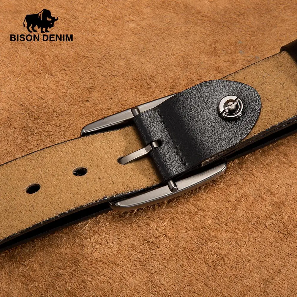 BISON DENIM Men's Belts 2025 Cowhide Genuine Leather Pin Buckle Belts Jeans Male Vintage Waistband Strap Leather Belt For new Men N70781