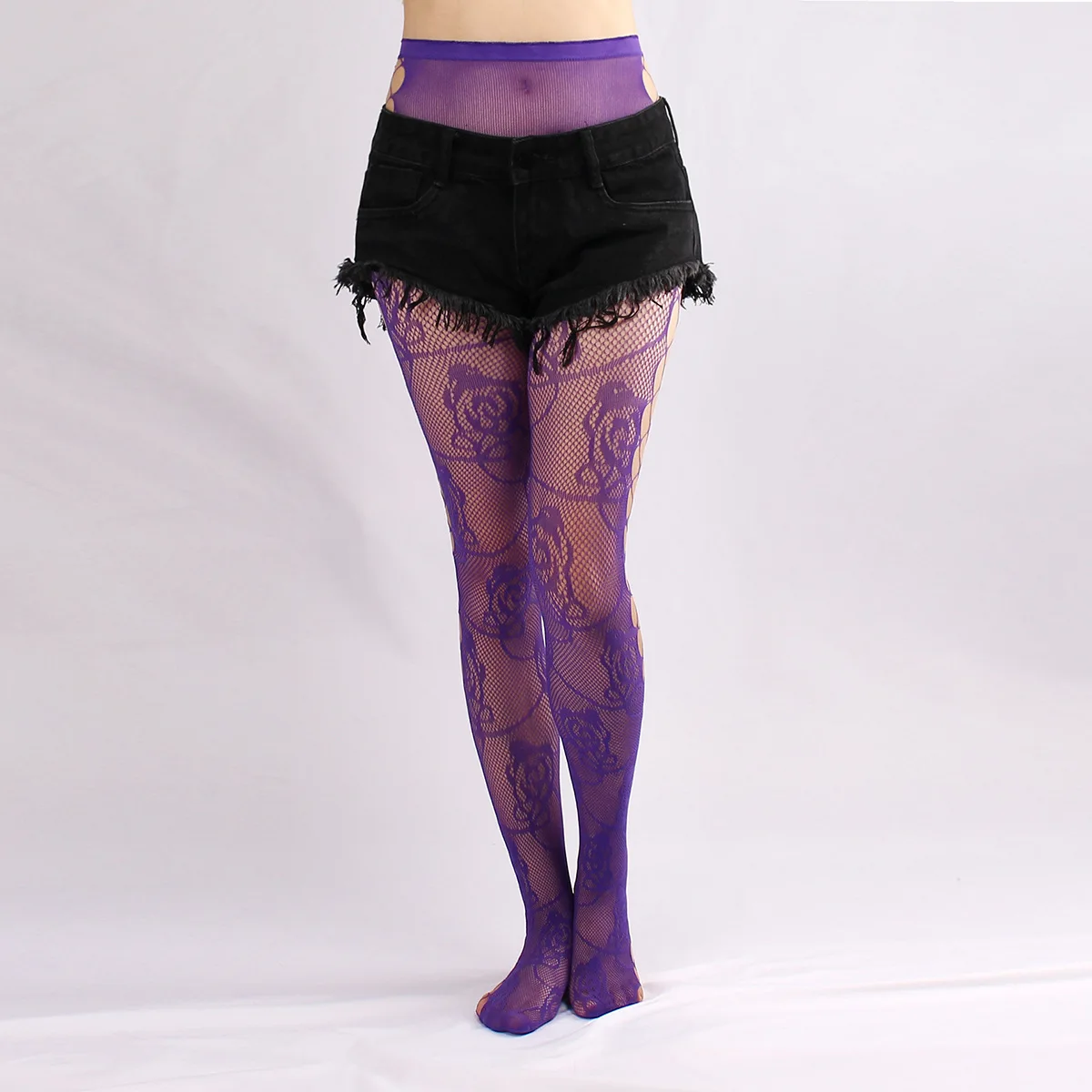 Women Sexy Colorful Fishnet Pantyhose Rose Flower Vine Jacquard Patterned Tattoo Tights Side Hollow Holes Drop Shipping
