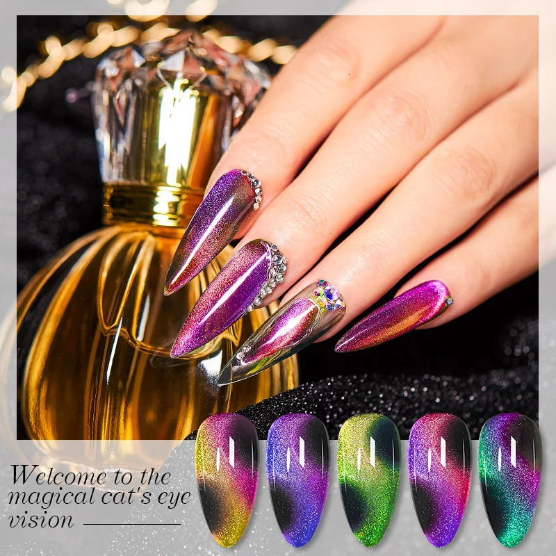 Cat Eyes Magnetic Nail Gel Polish Set With Magnetic Stick Spar Cat Starry Shining Chameleon Laser Cat Eye Hybrid Varnishes 240321