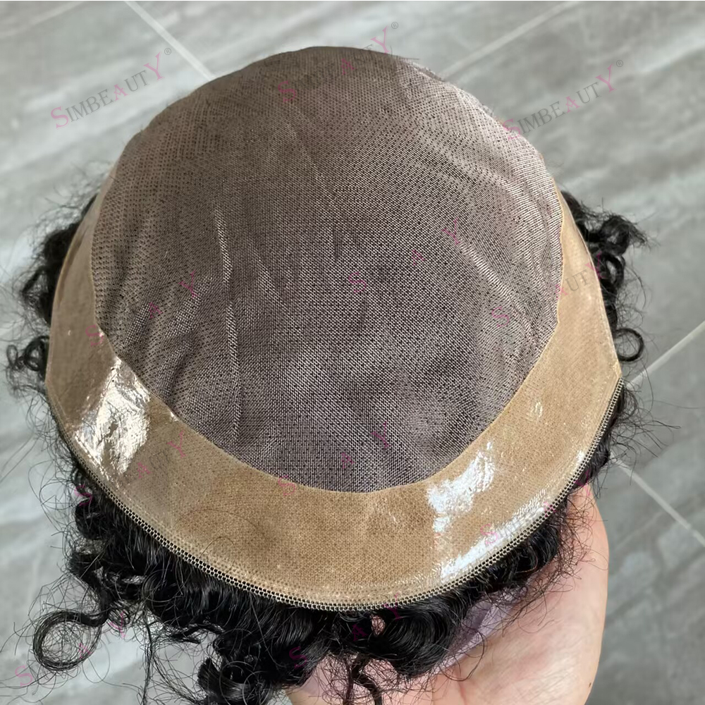 8mm Afro Toupee Man Weave Unit Black Mens Kinky Curly 100% Human Hair African American Toupees for Men Mono Lace with PU Around