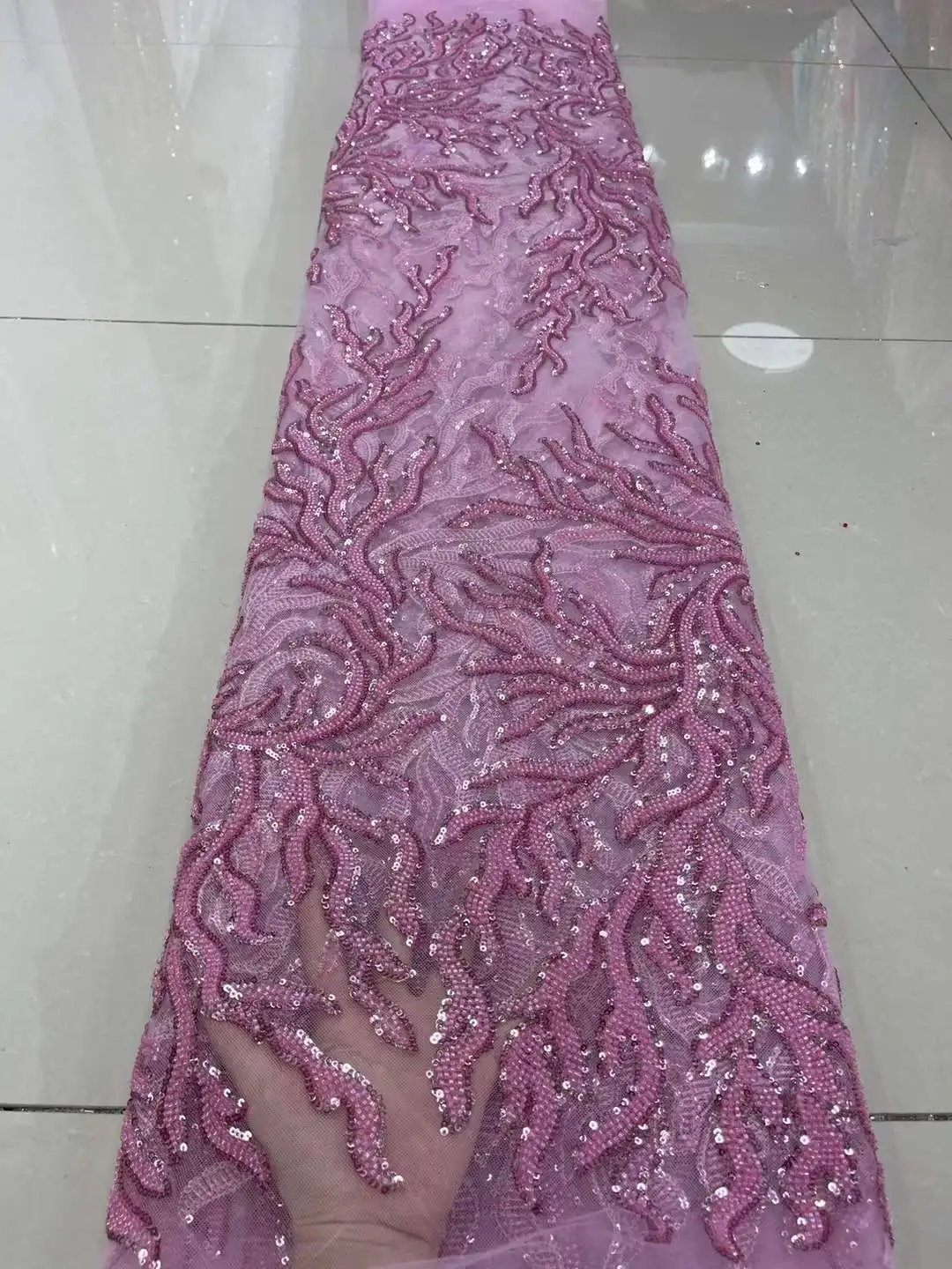 Latest African Sequins Beads Lace Fabric 2023 High Quality Lace Material French Nigerian Lace Fabrics For Women Party