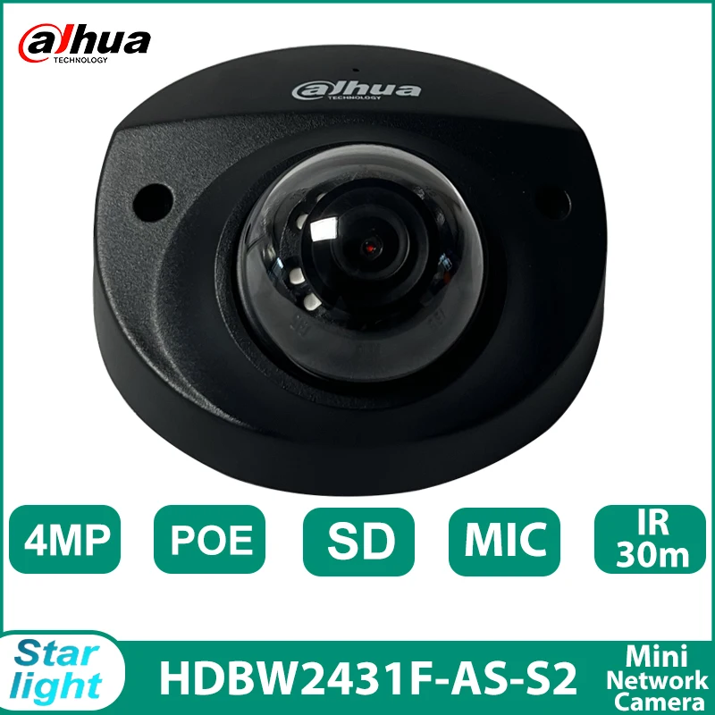 Dahua IPC-HDBW2431F-AS-S2 4MP Mini Starlight IP Camera IP67 IK10 Waterproof & Vandal-proof Bulit Mic IR30M Surveillance Camera