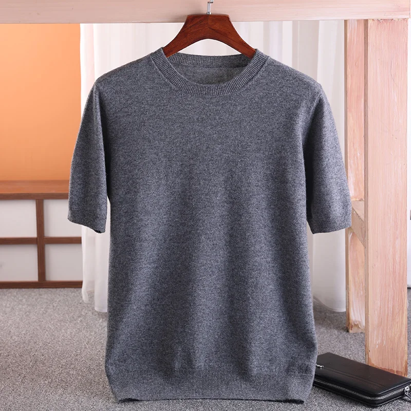 MVLYFLRT Merino Wool Short Sleeved Men's Round Neck Pullover Vest Spring Summer Solid Color new 2025 Knitted Half Sleeve Sweater