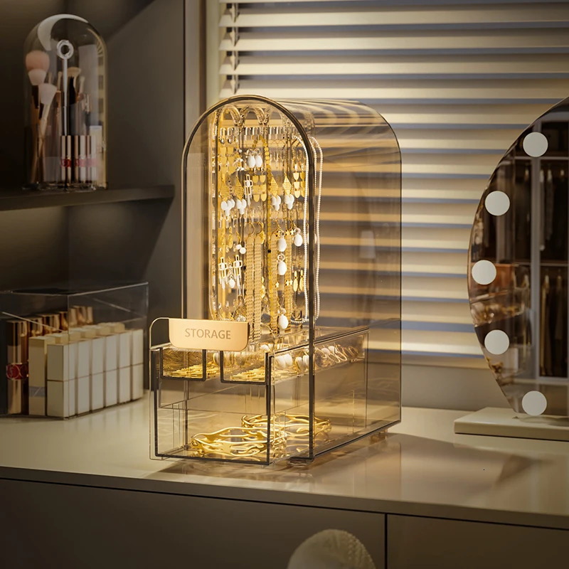 Transparent Jewelry Box Plastic Ring Bracelet Earrings Organizer Necklace Display Stand Drawer Accessories Storage 240327