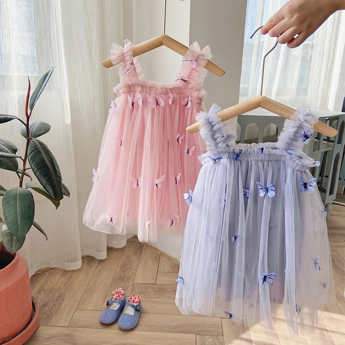 Summer Baby Girls Dress 3D Butterfly Tulle Tutu Princess Birthday Party Strap for 15Y Toddler Kids Clothes 240325