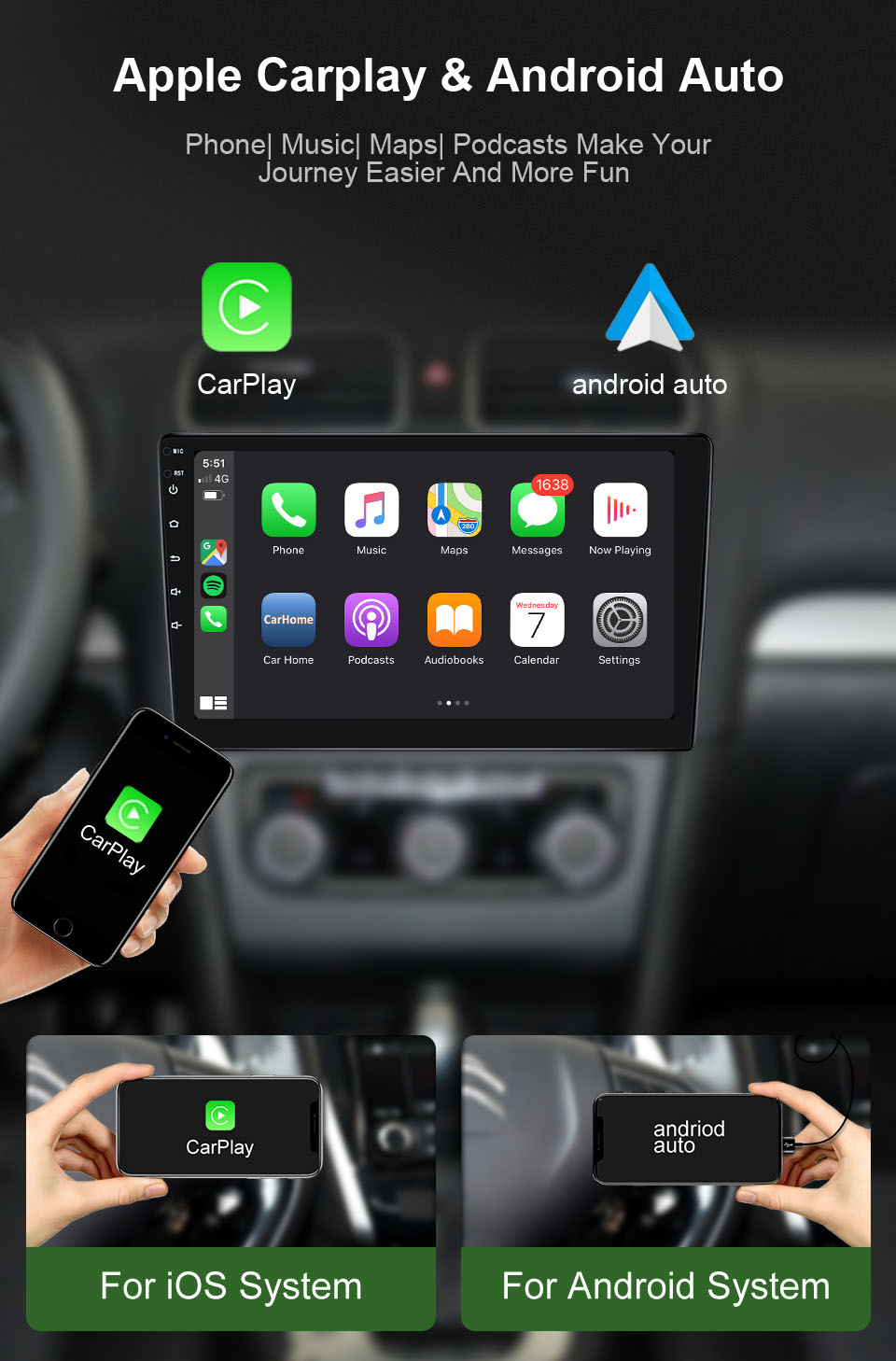 7 9 10 Inch Car Radio Stereo 2 Din Android Universal Multimedia Video Player GPS Carplay Android Auto Autoradio QLED Screen Wifi