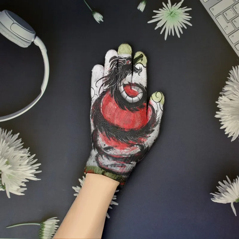 Japanese Cats 3d Printed new Knitted Gloves 2025 High Quality Garden Cycling Labour Thick Gloves Polyester Winter Funny Outdoor Gloves