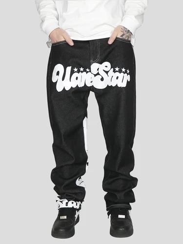 2023 Letter Print Baggy Y2k Men Jeans High Street Vintage Hip Hop High Waisted Casual Straight Wide new Leg 2025 Jeans Women Pants