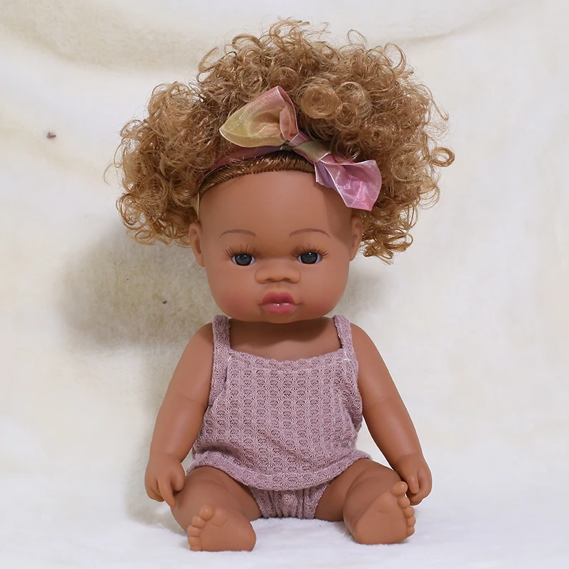 14inch Full Body Silicone Bebe Reborn Dolls Soft Lifelike Baby Toys American Reborn Black Baby Doll Vinyl Baby Dolls Toys Girls