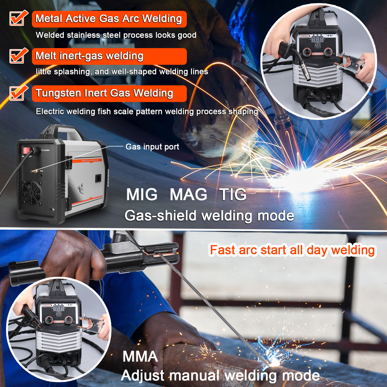 220V IGBT Inverter Welders 4in1 MIG MMA MAG TIG-160C 20A-300A Welding Machine with Automatic Wire Feeding For Home Beginner