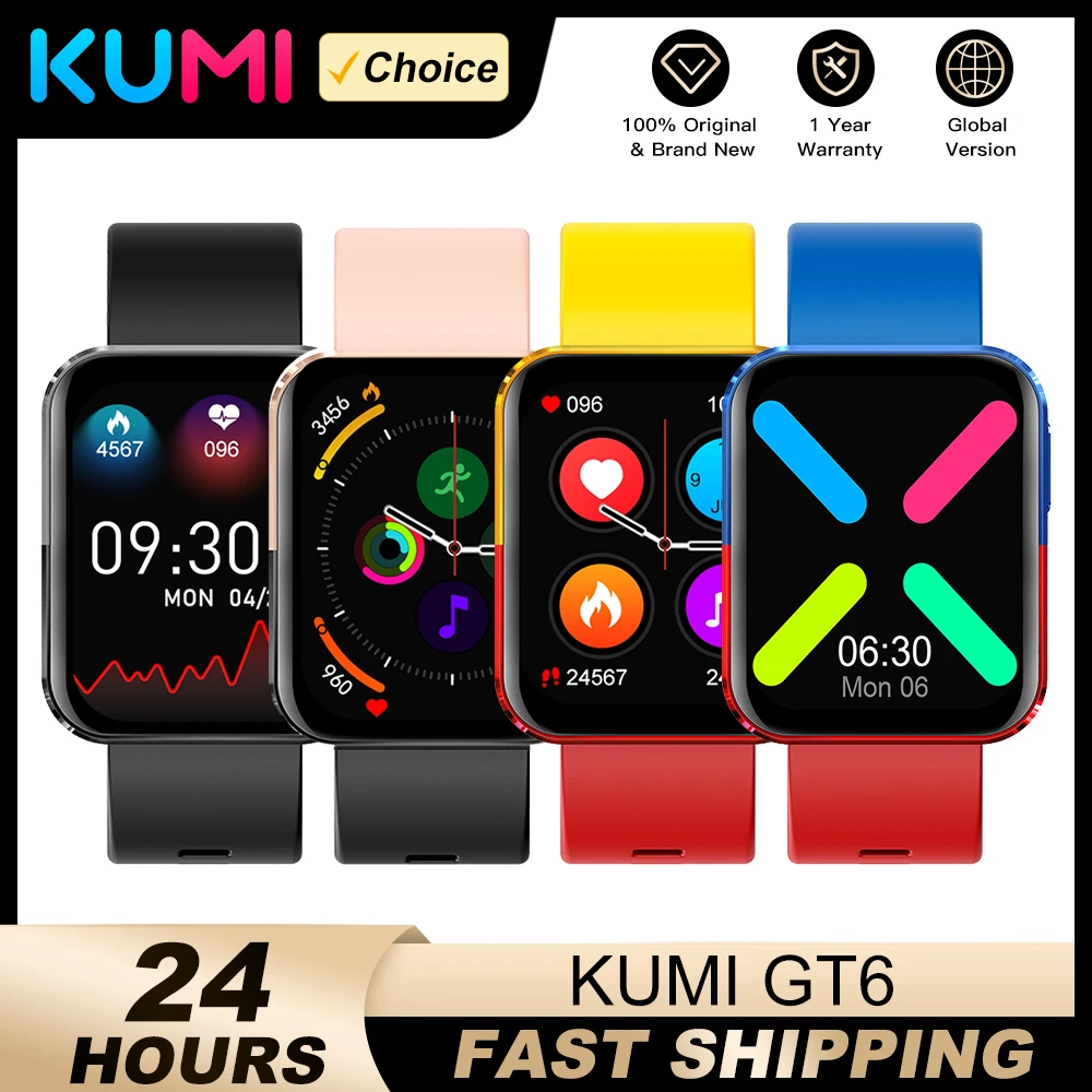 World Premiere KUMI GT6 new Two-color Smart Watch 1.72" Sport Heart Rate 2025 Smart Watches for Men Women Support Tuya IP68 Waterproof
