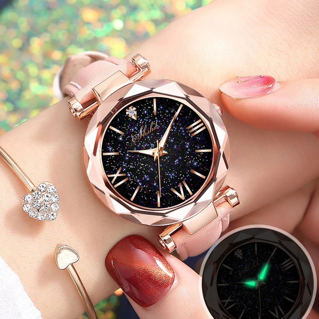 Top Brand Luxury Watch Women Stars Little Point Frosted Quartz Watch Leather Band Watch Analog Wrist Watch Ladies Reloj Mujer