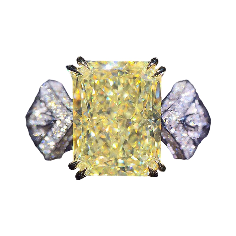 Novel Design Yellow Cubic Zirconia Square Stone Women's Ring Wedding Ceremongy Party Finger Accessories Statement Jewelry