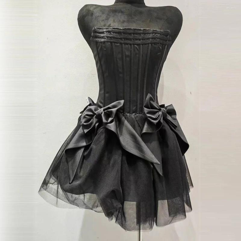 Casual Dresses DEIVE TEGER 2024 Summer Women'S A-Line Sheer Sexy Strapless Tight Mini Ball Dress With Backless Bow Formal Event Party