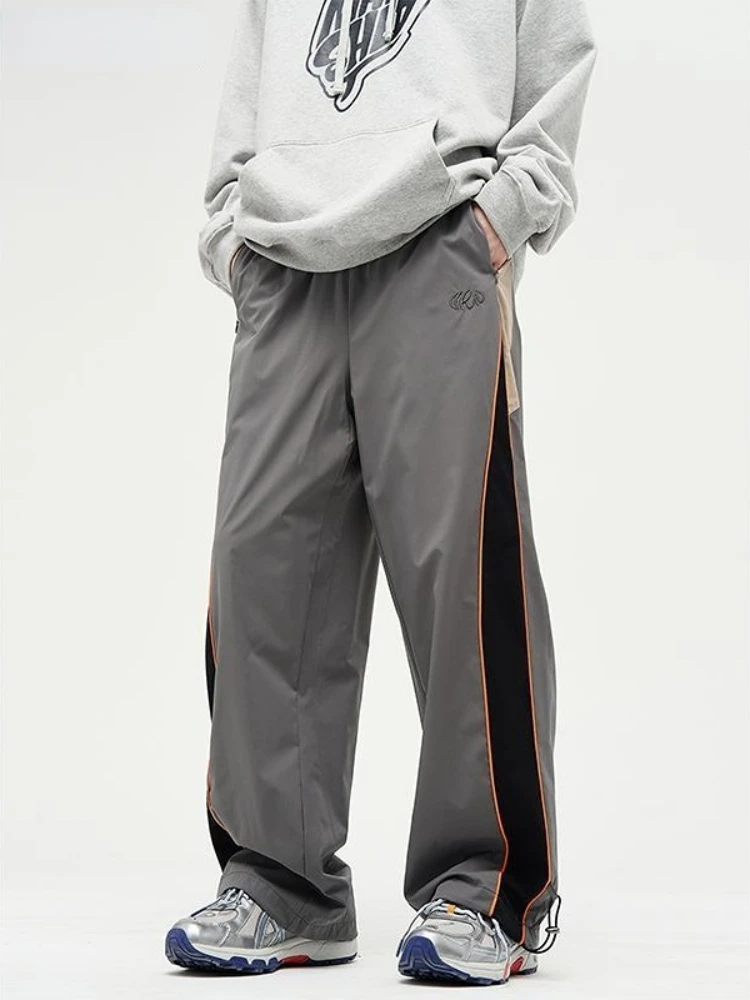 HOUZHOU Women Wide Leg Parachute Pants Vintage Hip Hop Striped 2025 Joggers new Oversized Patchwork Sports Trousers Female Casual Baggy