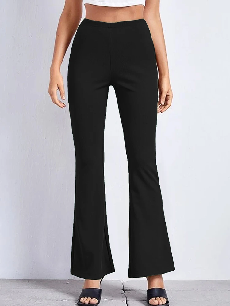 Summer High Waist Flare Pants New 2025 Yoga Trousers Female new Streetwear Casual Solid Color Elastic Ladies Black Elegant Bottom