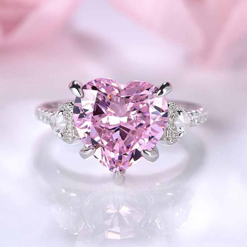Luxury Designer Heart Pink Crystal Rings for Women Wedding Engagement Rings for Women Valentines Day Gift Jewelry Anillos Mujer