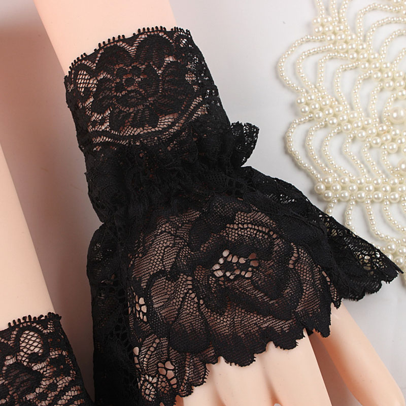 Vintage Women Lace Pleated Ruffles Decorated Cuffs Hollow Out Embroidery Floral Detachable Sleeves Elastic Universal Fake Cuff