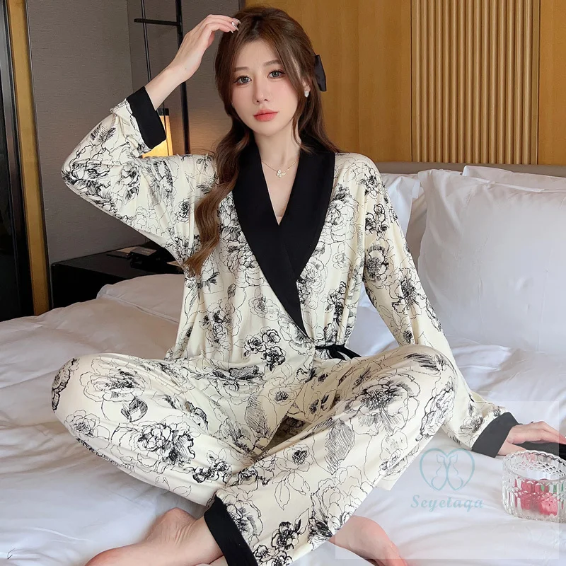 new Print Modal Maternity Nursing Sleepwear 2025 Sets Across V neck Feeding Pamas for Pregnant Women Pregnancy Home Hospital Night Wear
