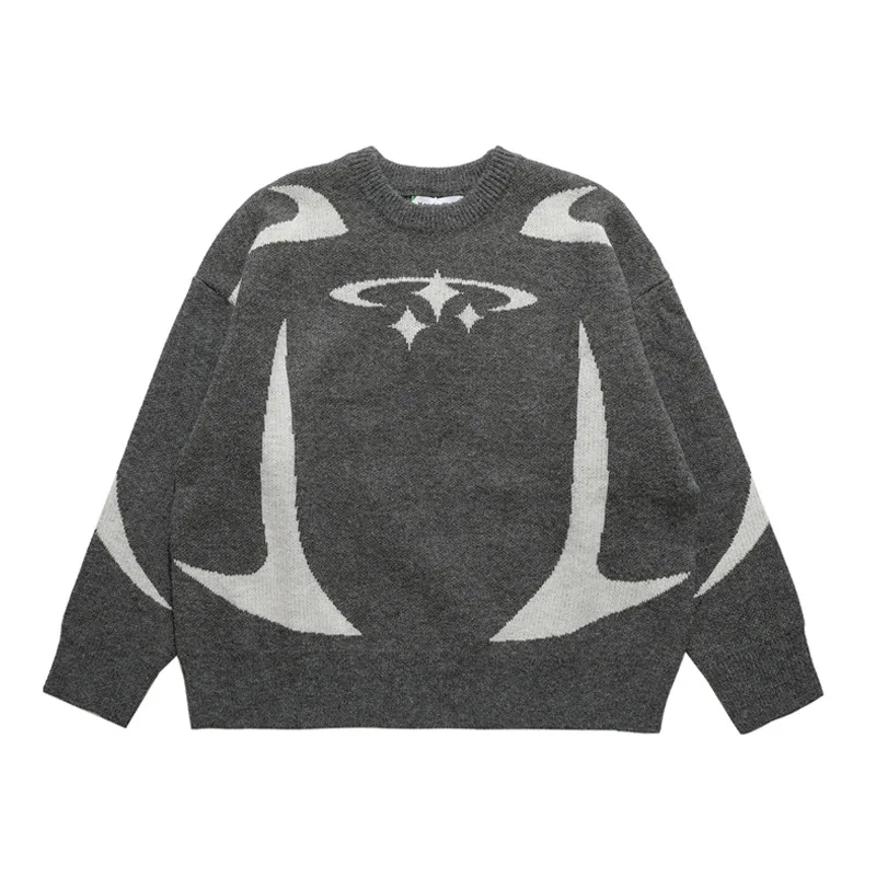 Mens Vintage Knitwear Sweater Y2K Stars Graphic Autumn Winter Harajuku Oversized Pullover Unisex Aesthetic High Street Jumpers