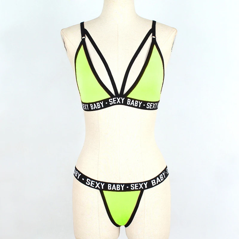 Women's Sexy Lingerie Set Letter Print Sports Underwear Set Pajamas Night Bra and Panty Sexy Bandage Corset Push Bra Bikini Set