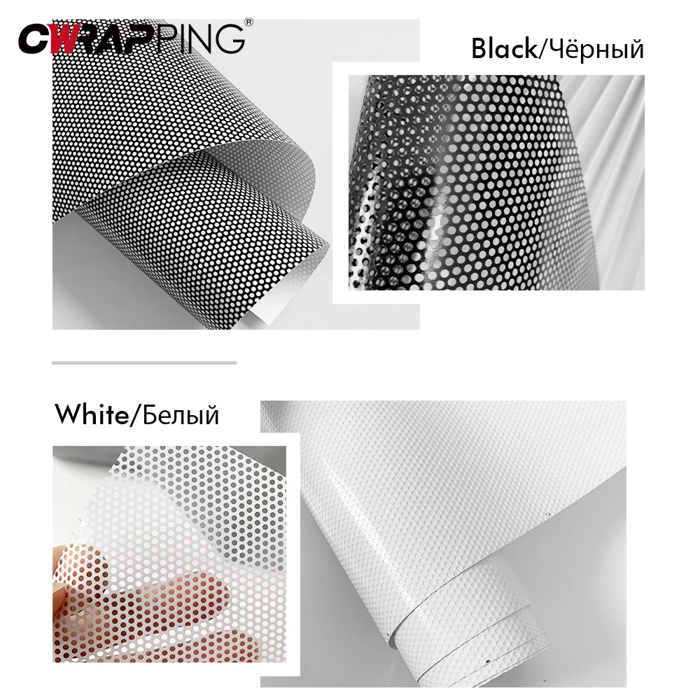Mesh Film Fly-Eye Black White Vinyl Privacy Window Film Tinting Perforated One-Way Adhesive Glass Wrap Self-Adhesive Window Wrap