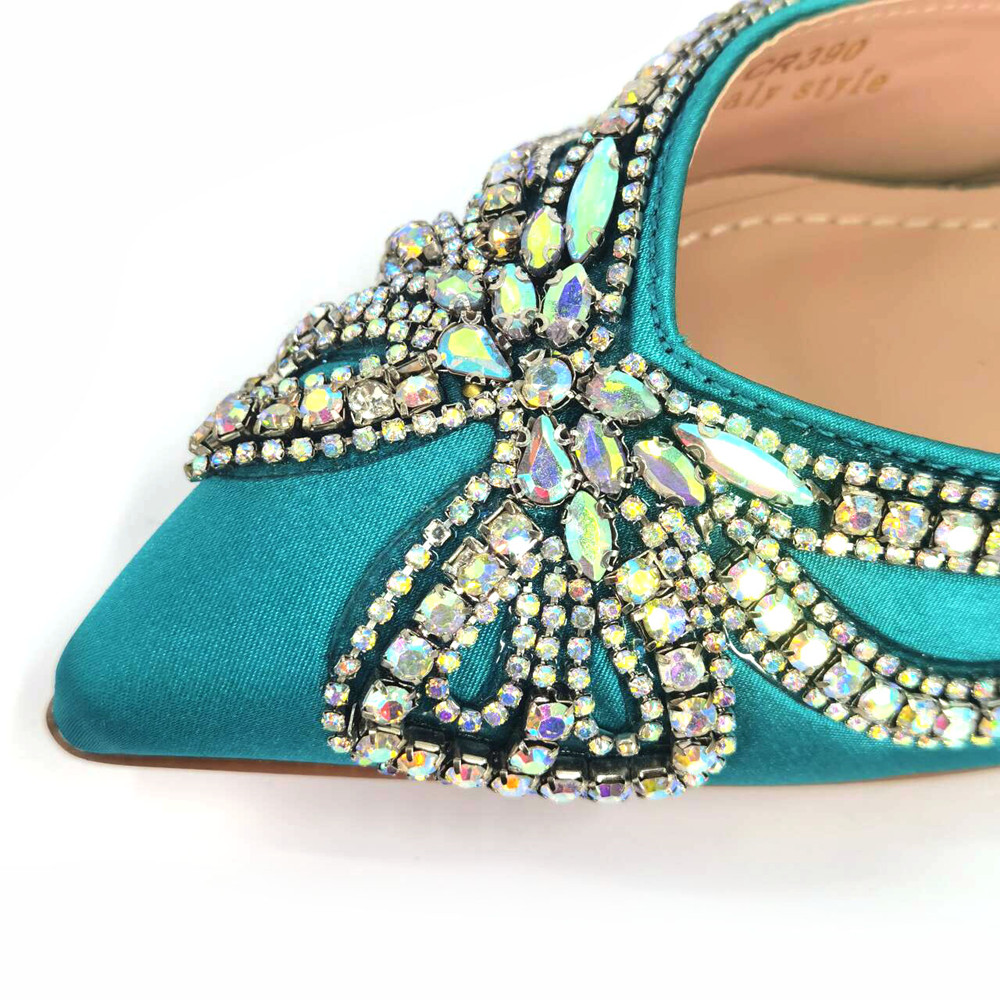 Venus Chan New Elegant Green Bling Bow Pointed Toe Pumps for Women 2024 Party italian Rhinestones shoes and bags matching set