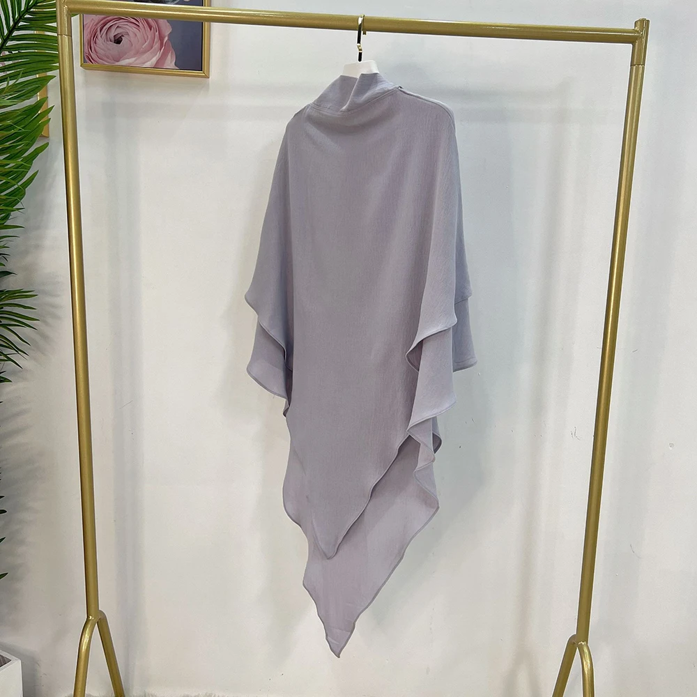 Khimar 2 Layers Crepe Muslim Ramadan new Islamic 2025 Clothing Breathable Long Khimars Prayer Scarf Women Overhead Tie Back Hijab Niqab