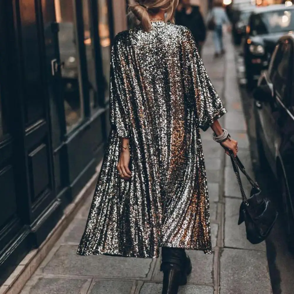 Classic Gown 2025 new Cape Skin-touch Cardigan Coat No Buttons Party Shiny Glitter Coat Outerwear Windproof