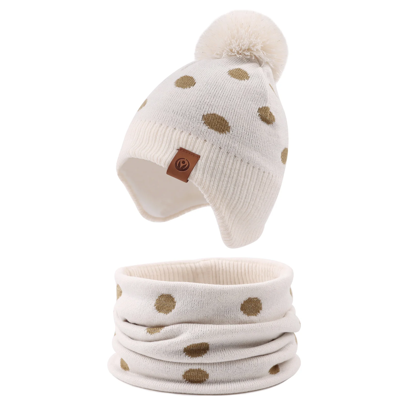 Winter Kids Girls Beanie Scarf Autumn 2025 Toddler Girls Knitted Hat Scarf Winter Warm Bonnet With Pompom new Classic Polka Dot Beanie