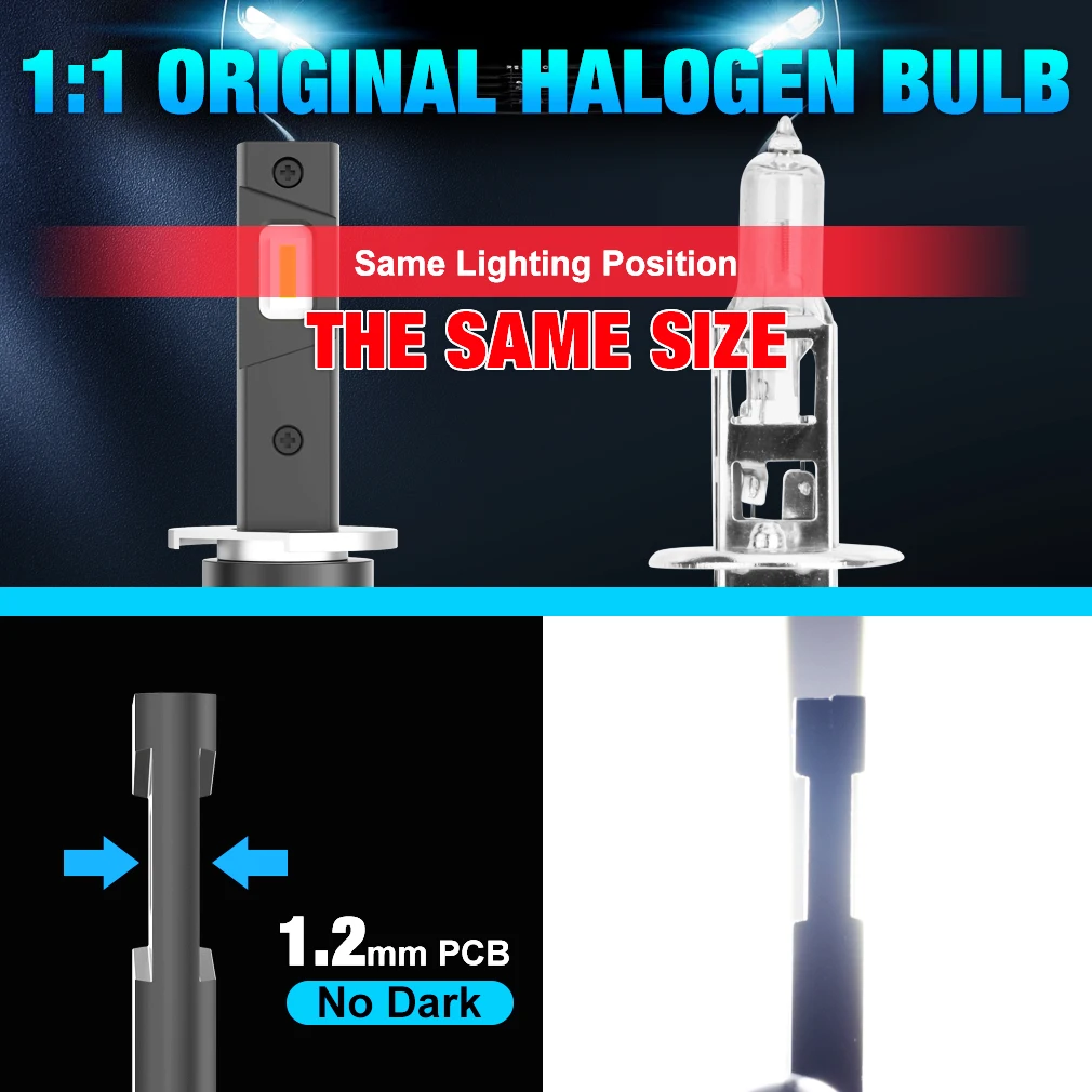 2pcs 120W H1 LED new Headlight 2025 Bulbs H3 Led Lamps Mini 30000LM 3570 CSP High Low Beam With Fan Bulb Car Fog Lights 12V 6500K