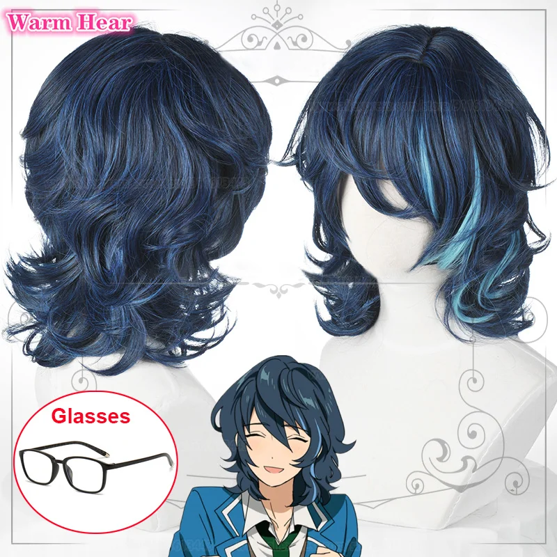 2025 Tsumugi Aoba Wig ES Tsumugi Aoba Cosplay Wigs new Blue Highlight Heat Resistant Hair Halloween Party Wigs + Wig Cap