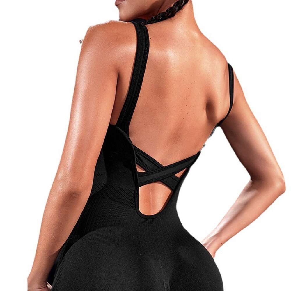 Sexy Cross Over Backless Jumpsuit, Yoga Fiess Suit, Dance and Sports All-in-one Clothing
