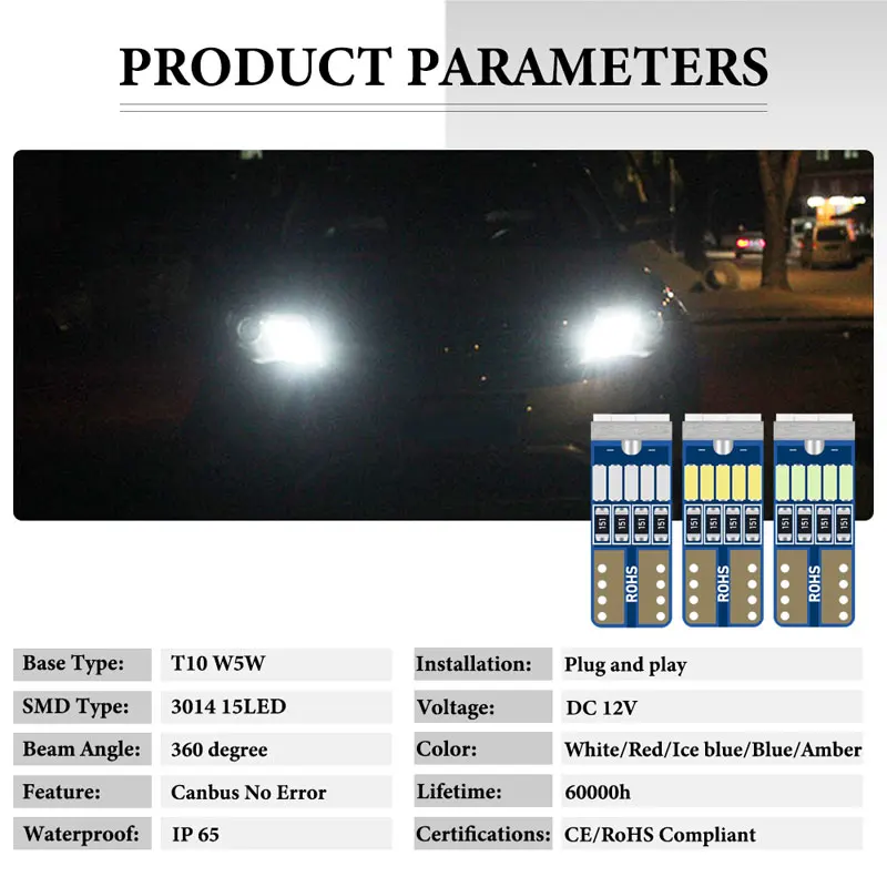 10x T10 new 15led Led W5w CANbus T10 3014smd LED No Error 194 168 Interior Instrument Reading 2025 Light Bulb Plate Lamp