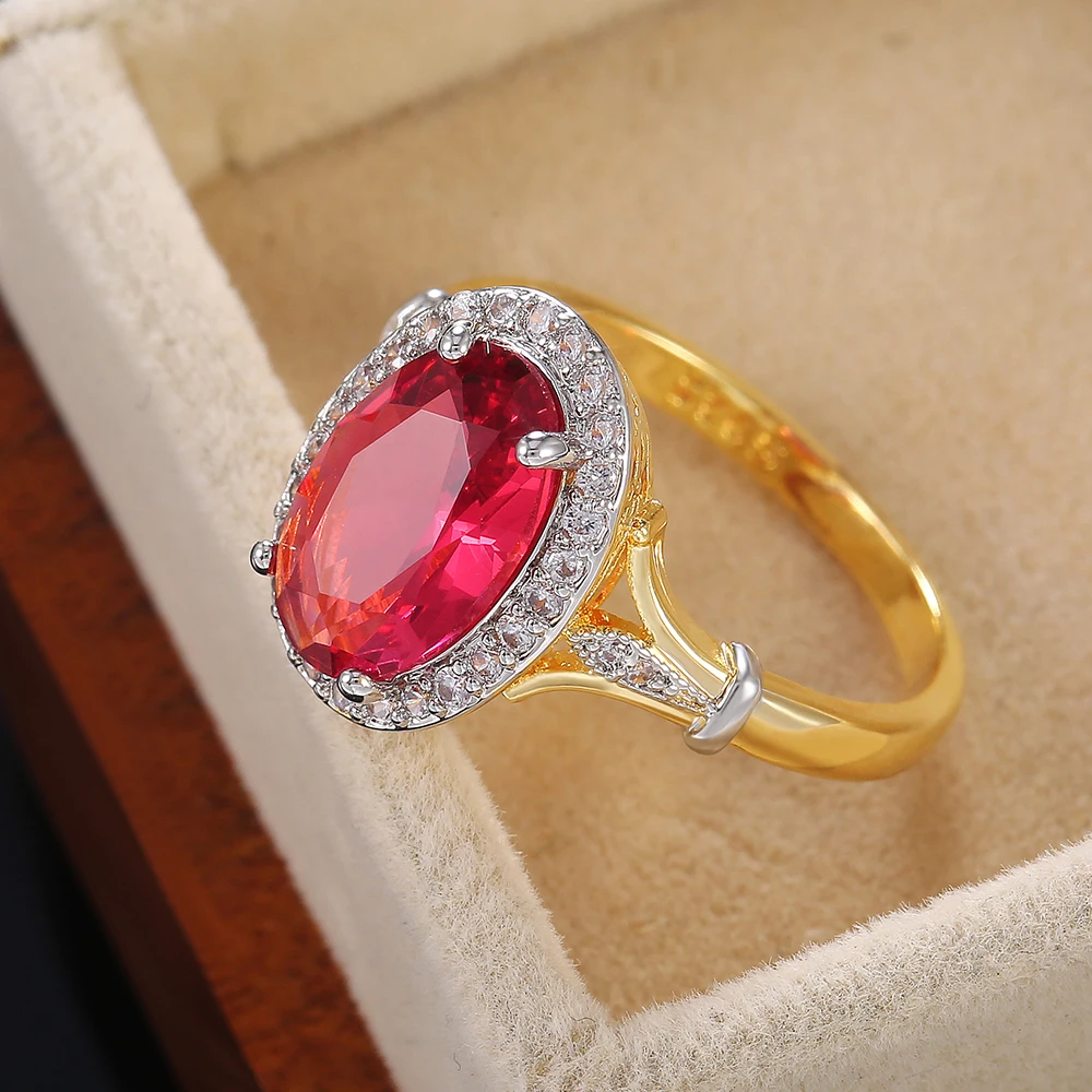 Huitan Big Oval Shaped Rose Red Cubic Zirconia Women Rings new Ladies Jewelry 2025 for Party Best Mother's Gift Brilliant CZ Rings
