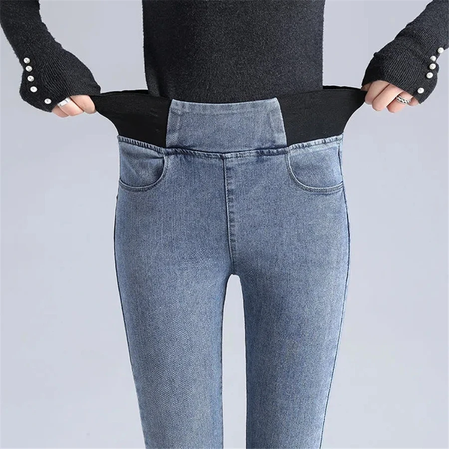Skinny Oversized 90kg Stretch Pencil Jeans 2025 Women Elastic High new Waist Denim Trousers Classic Ankle-length Pants Korean Vaqueros