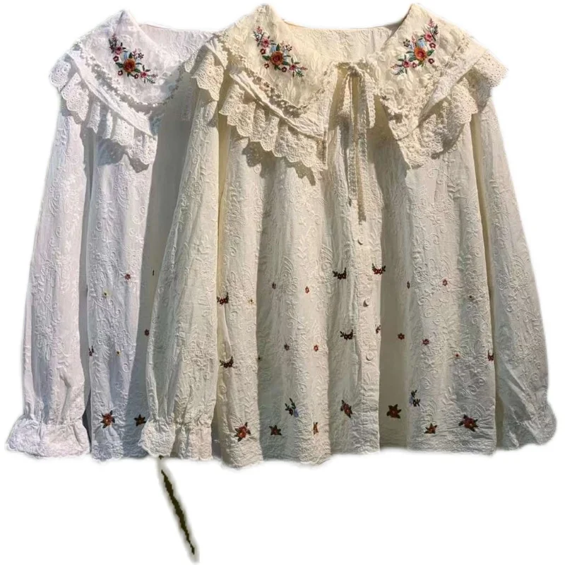 Spring New Sweet Embroidered Blouse Shirt Women Long new Sleeve Single Breasted Tops 2025 Female 822-277