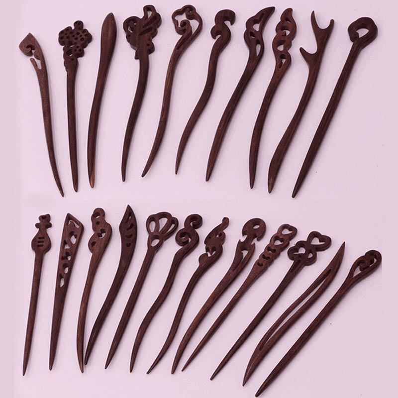 FORSEVEN Red Sandalwood Hair Pins Hair Sticks Wood Animal Bird Phoenix Hairpins Headpiece Women Headwear Hair Accessories JL