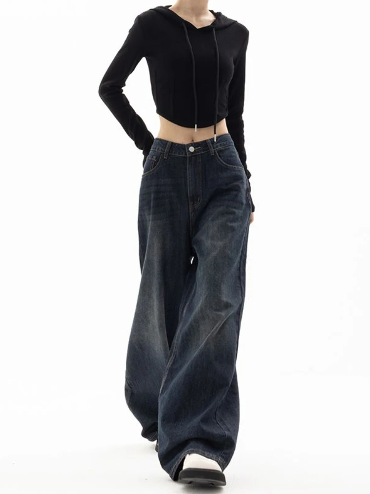 HOUZHOU Vintage Women Wide Leg new Jeans Haruku Baggy 2025 Denim Trousers Oversized Grunge Streetwear Y2k Autumn Pants Korean Fashion