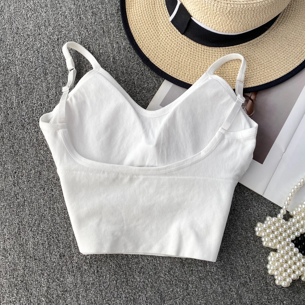 Elegant Spaghetti Strap Tanks Camis Women 2025 Sexy Dia Beading Spliced Femme Corset Crop new Tank Tops with Built In Bras Camisoles