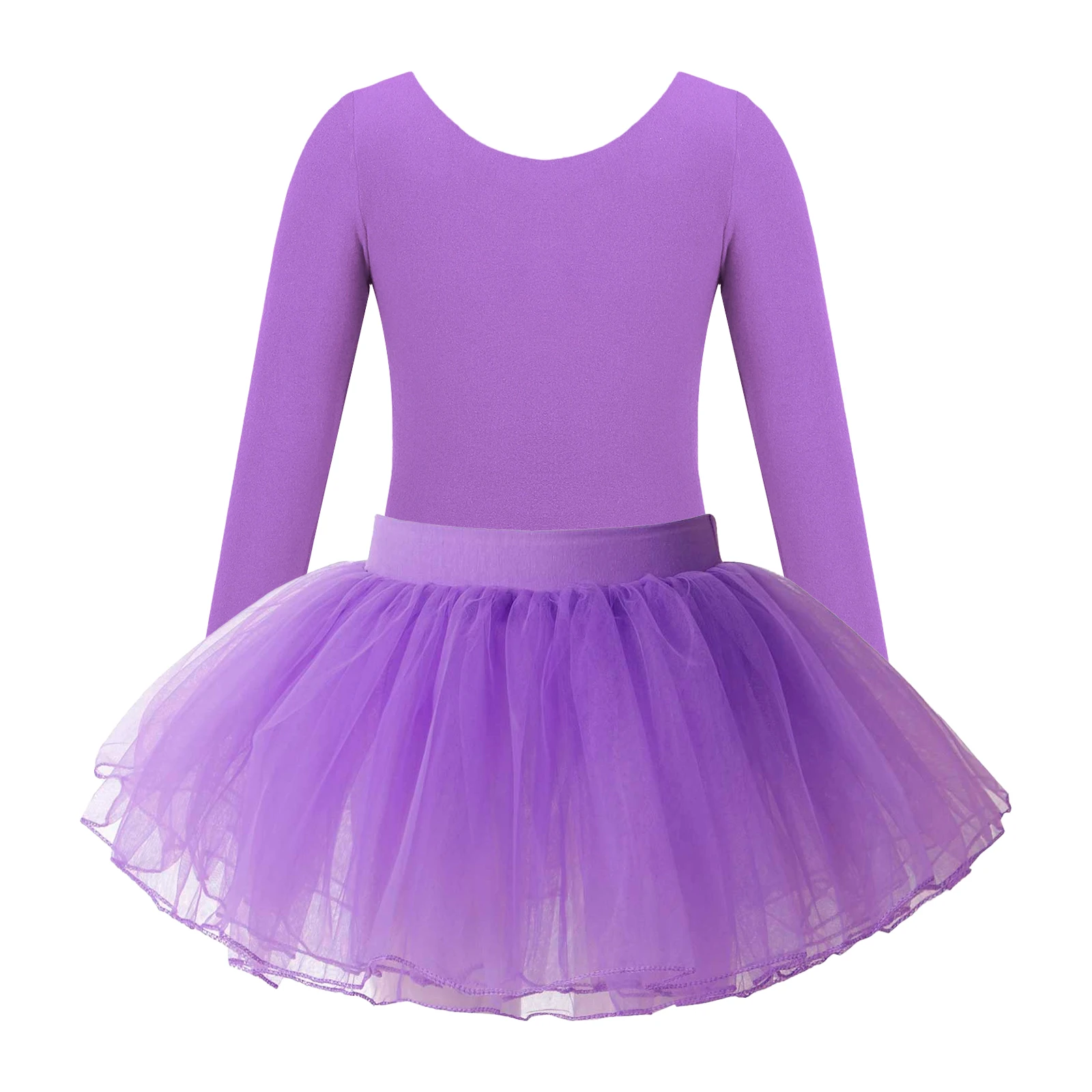 new Girls Ballet Dance Leotards Long Sleeve Solid Color Leotard+Tulle Tutu 2025 Skirt Outfit Kids Gymnastics Workout Performance Bodysuit