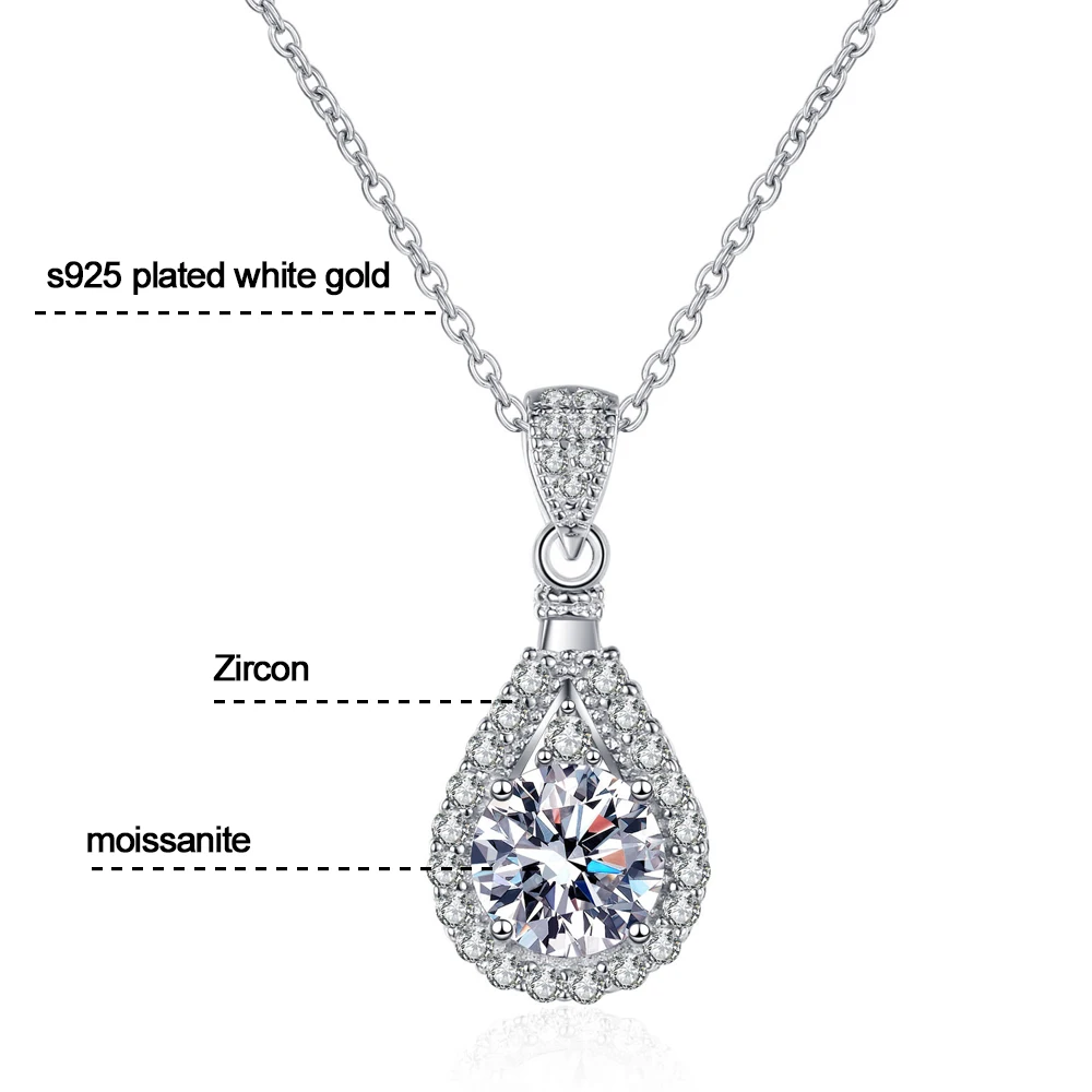KNOBSPIN D VVS1 Moissanite Pandent Necklace for Woman Wedding Jewely with GRA new 2025 Sterling Sliver Plated white Gold Necklace