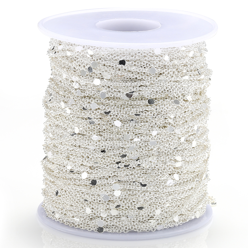 10Meters/Roll Sequins Chain Gold Silver Necklace Chain Copper Cable Chains Jewelry Making Components Bracelet DIY Wholesale