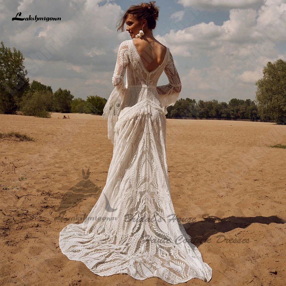 Lakshmigown Civil Bridal Boho Long Sleeve new Lace Mermaid Wedding Gowns V Neck 2025 Sexy Women Beach Wedding Dresses 2023 Open Back
