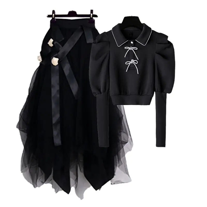 Large Size Women's new Spring Autumn Suit Women's Outfits 2 Piece 2025 Sets 2023 New Korean-style Long-sleeved Tops Skirt Two-piece Set