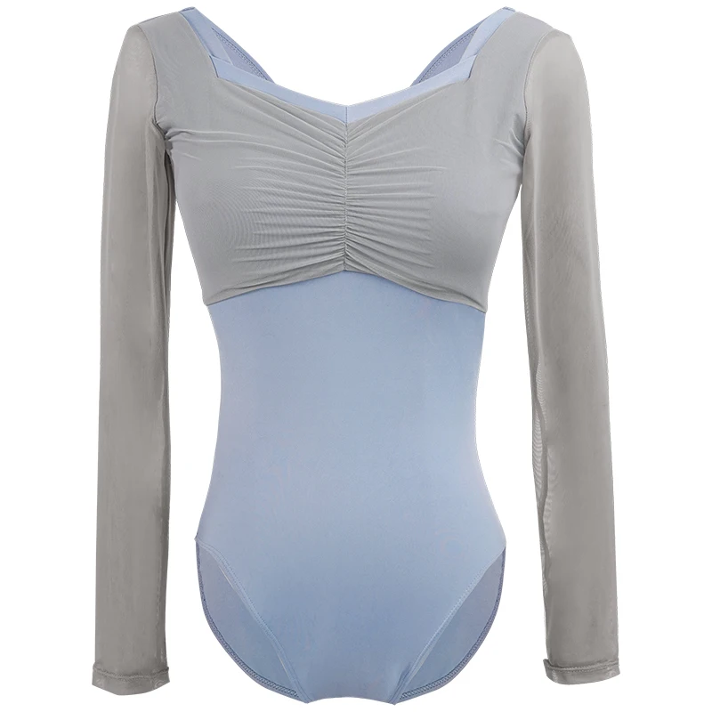 Ballet Leotards for Women Adult new Gymnastics Yoga Ballerina Dance Bodysuits Patchwork Mesh Long 2025 Sleeve Square Collar Leotards