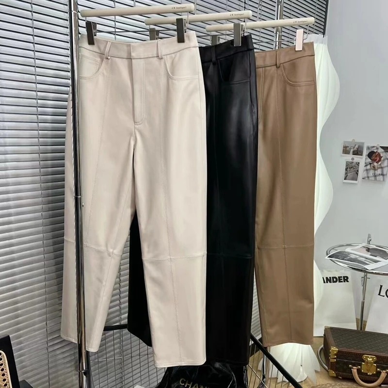 2023 2025 Women's Natural Sheepskin Leather Trousers 100% Sheepskin Genuine new Leather pants H304