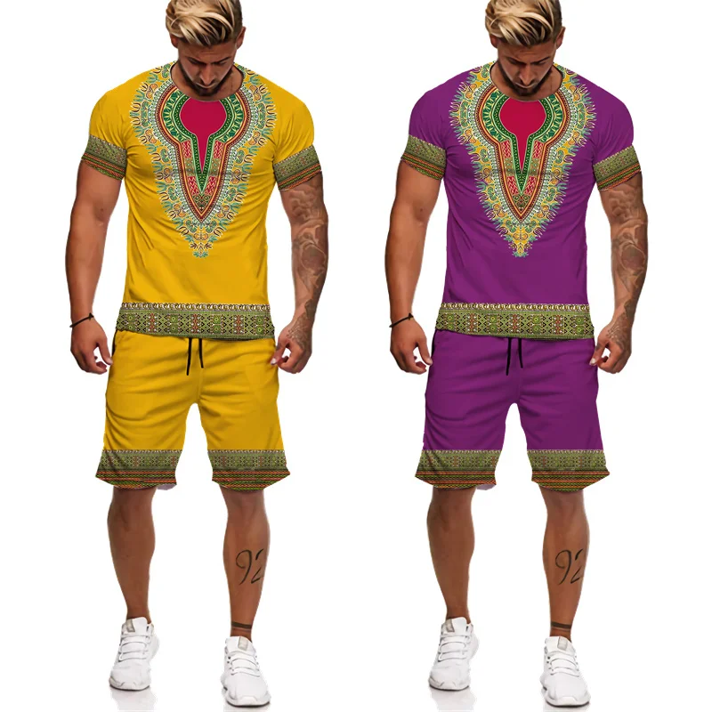African Print Couple Clothes Dashiki Ethnic Style Tee/Set Traditional Wear Street Clothing Vintage Men Women T-Shirt&Shorts Suit
