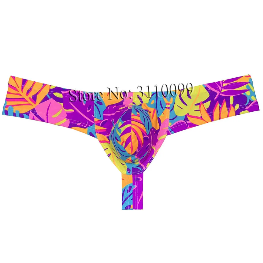 Men's Cheeky Boxer Thong Printed Skimpy Hipster Bikini 1/3 Rear Bottoms Underwar